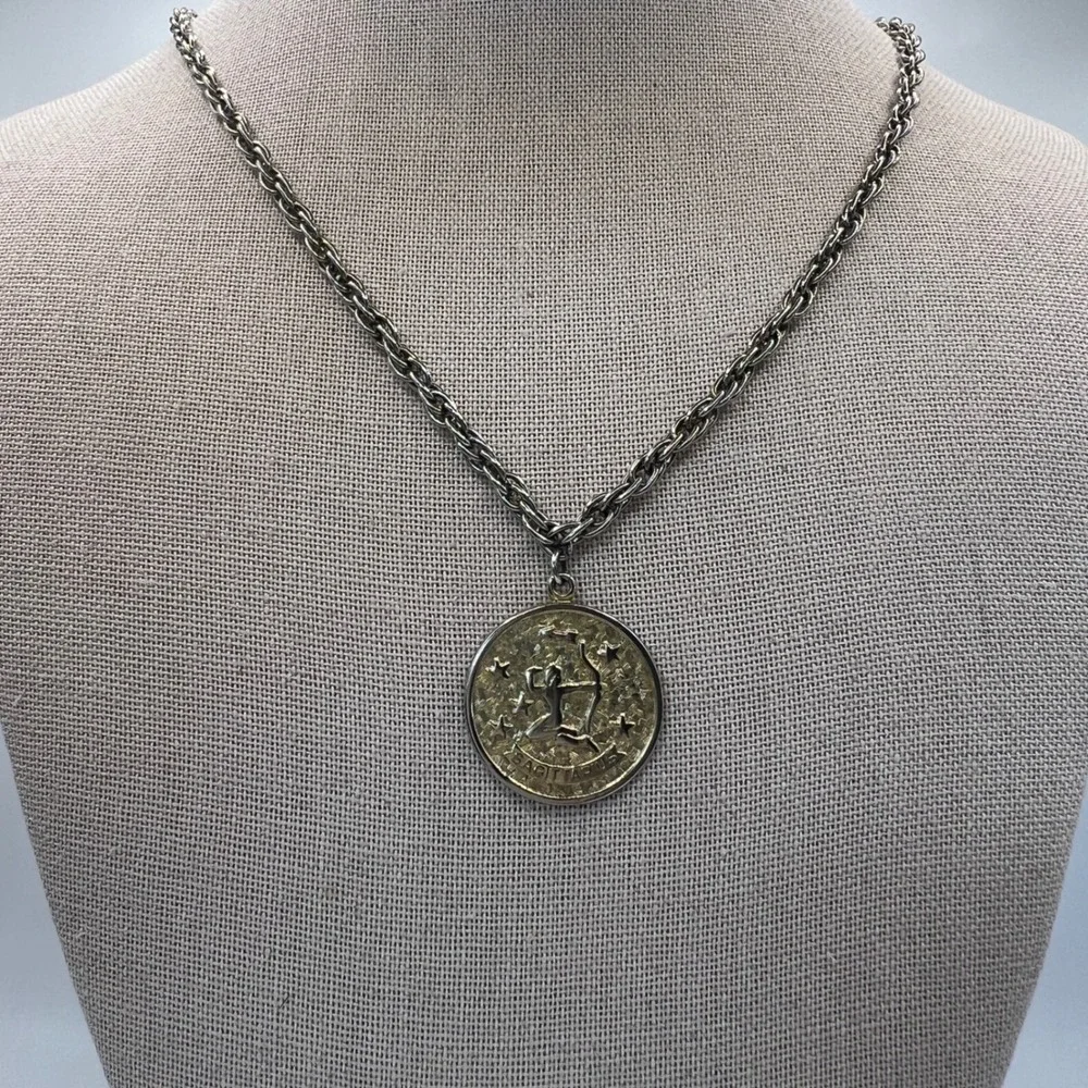 Vintage Sarah Coventry Sagittarius Zodiac Pendant Necklace Mixed Metal 22 Inch